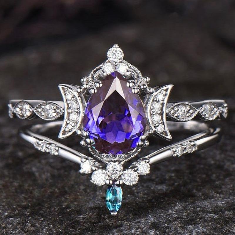 

European and American new fashionable purple gemstone inlaid with luxury personalized women s ring 10&Silver Plated фіолетовий