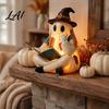 Unieke Herfstcadeaus Vintage Patchwork Geest Beeldje Schattig LED Verlicht Lezen Boek Beeld Binnen Patio Decor Spookachtige Hars Halloween Decoratie