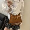 Korean Vintage Rivet Shoulder Bag Tassel Boho Underarm Bag Zipper Suede Handbag Girls Purses and Handbags bolso