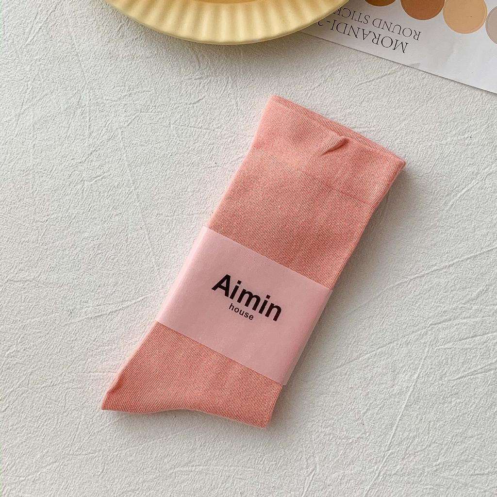 Pre-Autumn Basic Solid Color Mid-Leg Socks Sweet Morandi Color Simple Thin Cotton Socks