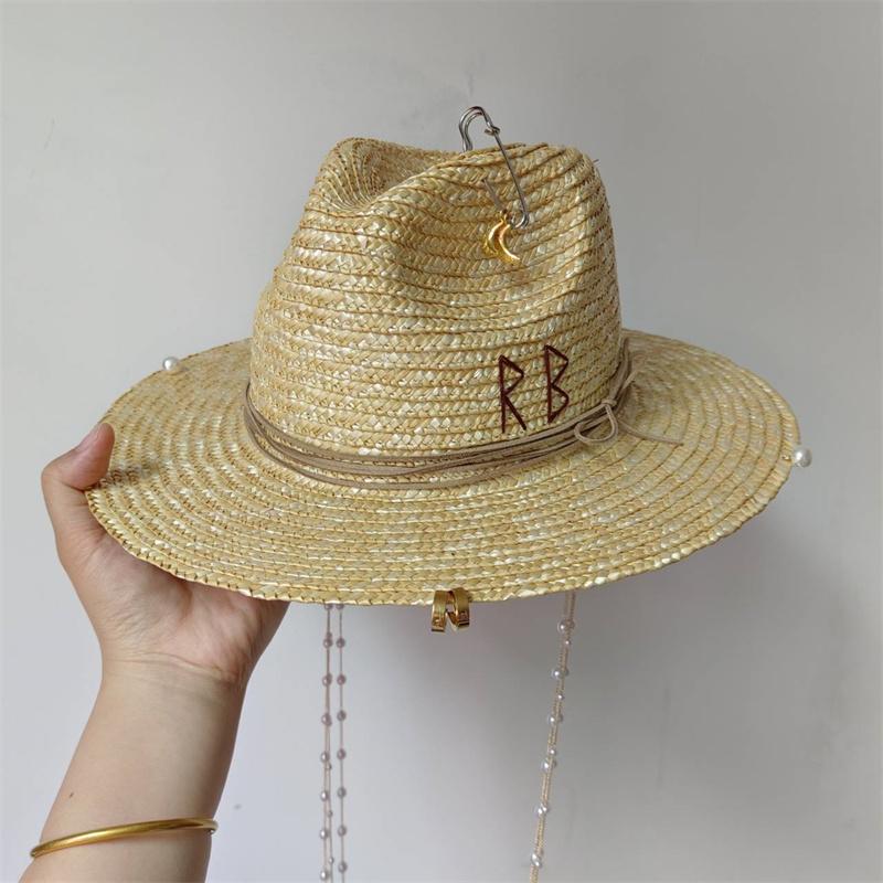 Beach Hat Punk Pearl Chain DIY Concave Crown Sun Hat New Korean Letter Hat Beach Hat Men's and Women's Punk Hat Candy Color Sun