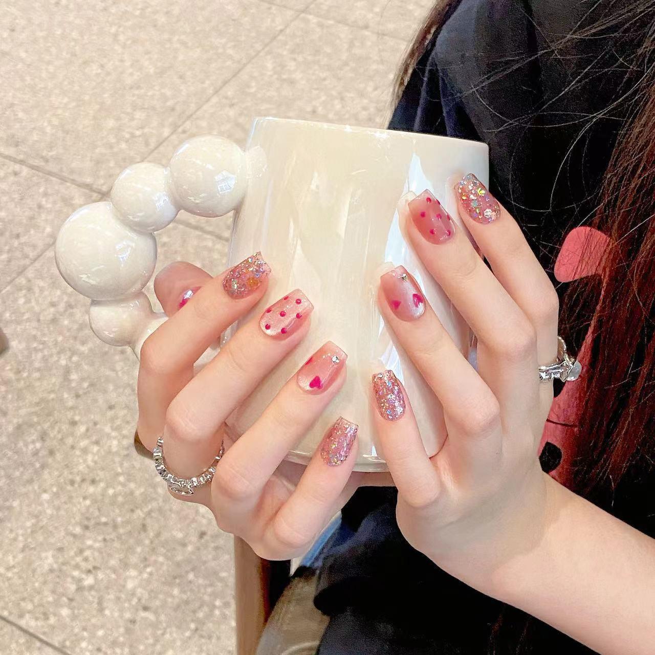 10PCS Heart Cat Eye Rhinestone Fake Nails for Sweetheart Design S_2119 чёрный/красный