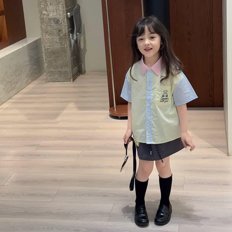 

SEVEN BOBI Girls Korean Style Color-Blocked Shirt & Skirt Set 110 cm