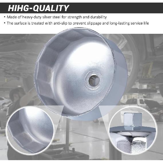86.4Mm 16Flutes Oil Filter Cap Wrench Removal Tool Socket For BMW Engines/For Volvo With 86Mm Filter Housing Caps, Silver Heavy-Duty Alloy Steel