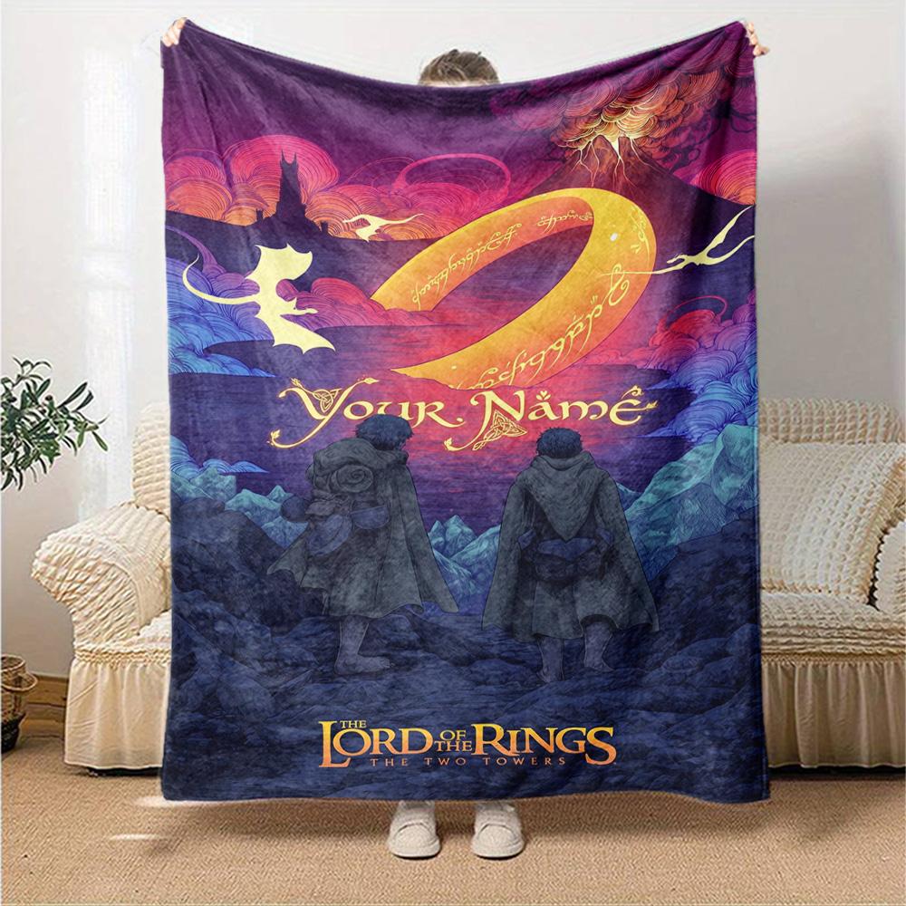 Lord Rings Personalized Text Blanket Cozy Customizable Blanket Soft Warm Cozy Throw For Bedding Bed Living Room Seaside Ideal for All Seasons