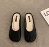 Fashion Bailamos Women Split Toe Fur Slippers Tabi Ninja Slip On Flats Round Toe Shallow Lazy Boat Slingback Mules Shoes Soft Warm Loafe
