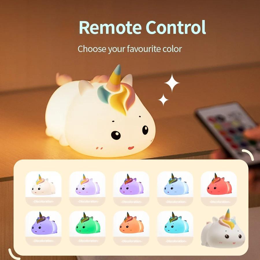 Silicone Patting Lamp Unicorn LED Rechargeable  Night Lamp with Remote Control Dimmable Bedside Bedroom Mood Light Creative Gift