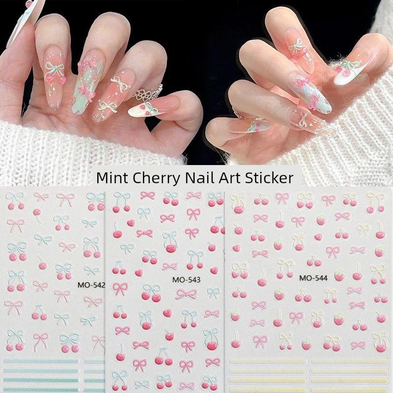 

Mint Cherry Nail Sticker Relief Three-Dimensional Ins New Arrival Bows Strawberry Pattern Wear Nail Sticker DIY One for each of the 3 paragraphs