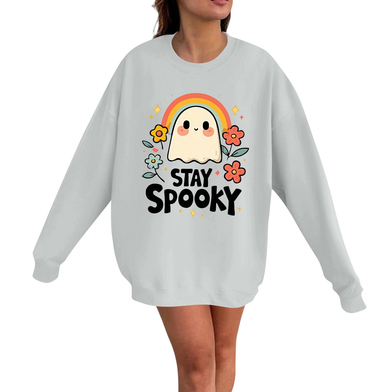 

Женский повседневный модный пуловер с длинным рукавом и принтом на Хэллоуин, с круглым вырезом M