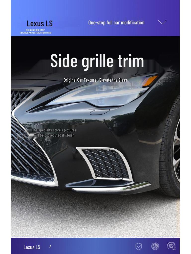 Compatible with 2021-2025 Lexus LS500h: Front Bumper Grille, Side Trim, and Fog Light Trim Modification Kit.