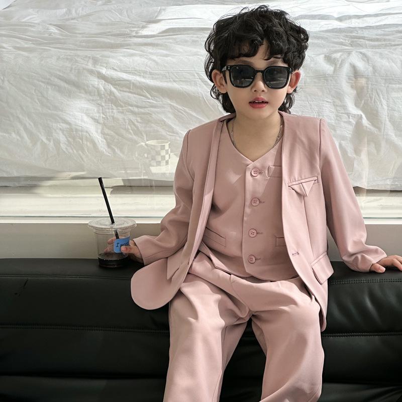 

Boys Korean Style Multi-color Suit Set - Spring/Autumn Formal Wear with Vest 100cm
