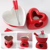 Romantic Heart-Shaped Ceramic Fondue Pot Set Red & White Dessert/Cheese Melting Versatile Chocolate Dipping Bowl For Ice Cream