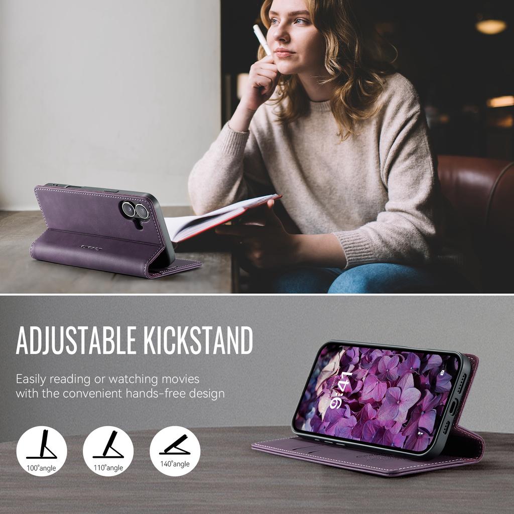 For iPhone 17 Case CASEME 033 Series RFID Blocking Wallet Stand Calf Texture Leather Phone Cover