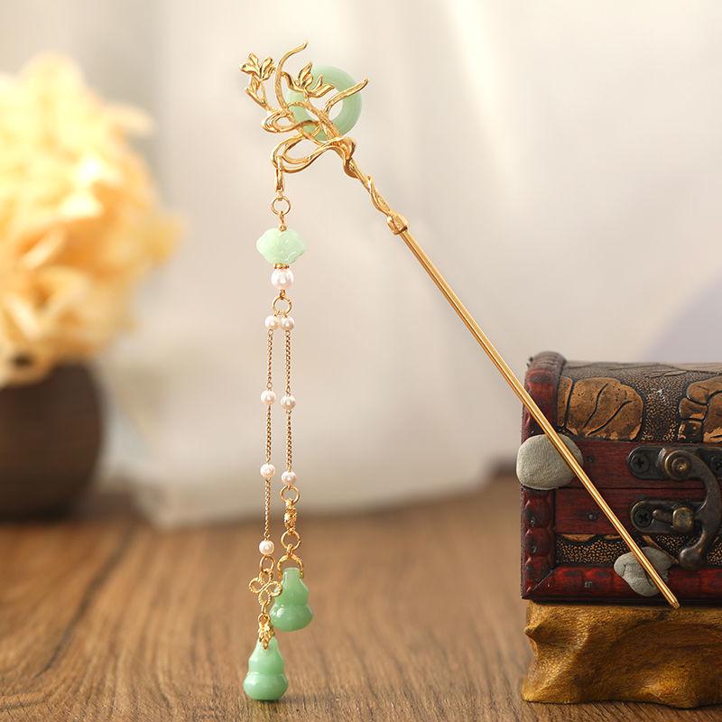 Ancient Style Hairpins: Peace and Fortune Glazed Design, Traditional Hanfu Accessory, Classical Hair Ornaments, Palace Hairpins, Gourd Motif.