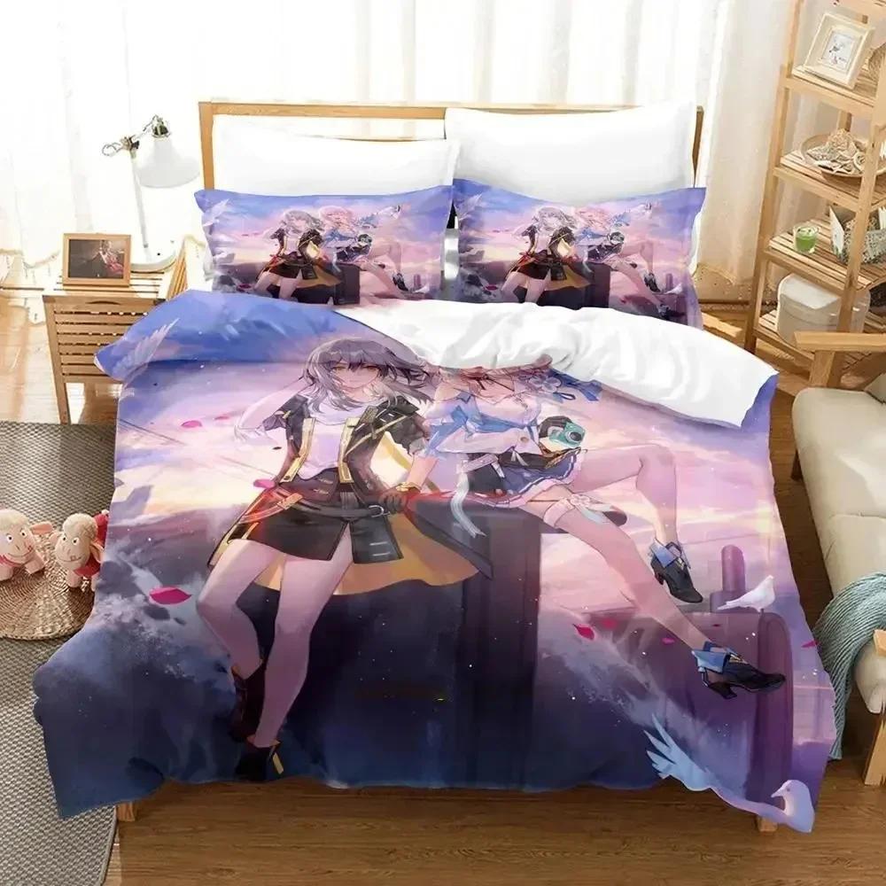 Anime Honkai Star Rail Bedding Set Duvet Cover Bed Set Quilt Cover Pillowcase Comforter King Queen Size Boys Adult Bedding Set
