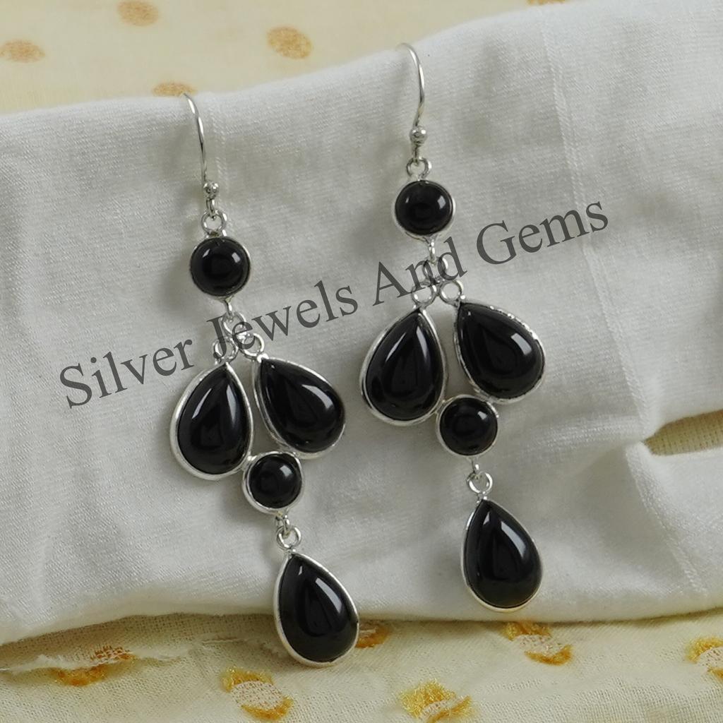 Black Onyx Earring, Multi Stone Earring, 925 Sterling Silver Bezel Earring, Gift for Girls, Handmade Earring, December Birthstone Earring