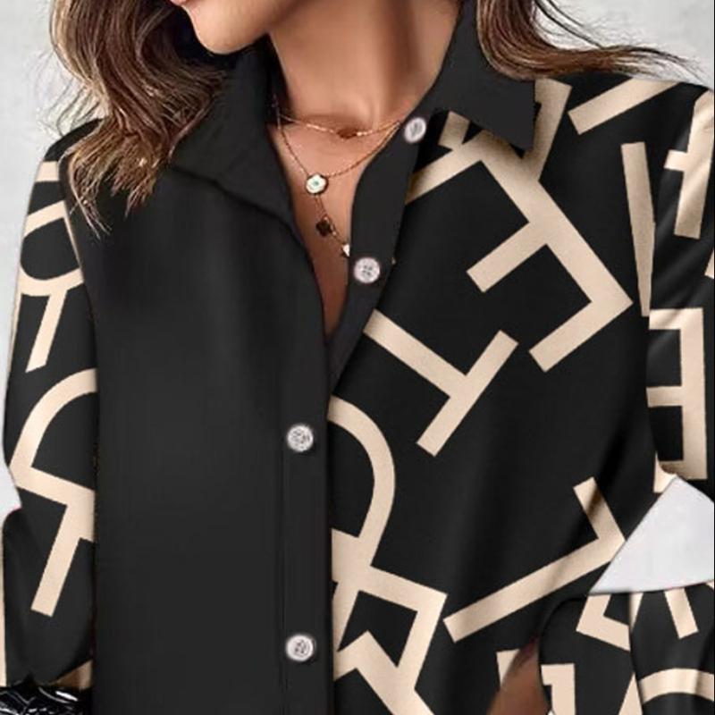 BITCED Women's Autumn and Winter Long Sleeve Printed Patchwork Button Dress Women's Shirt