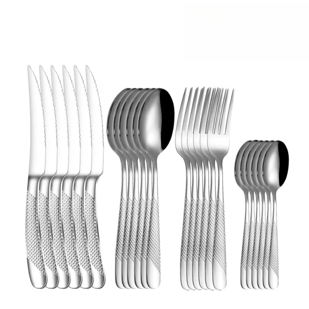 

24Pcs Cutlery Set Stainless Steel Fork Spoon Steak Knife Dinnerware Set Dishwasher Safe Kitchen Tableware for Home Restaurant