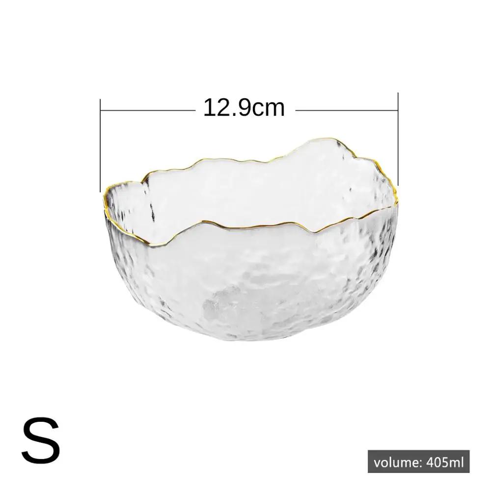 Transparent Salad Bowl with Gold Rim, Crystal Glass Bowl, Rice Bowl,  Storage Container, Tableware Set, Snack and Dessert Bowls