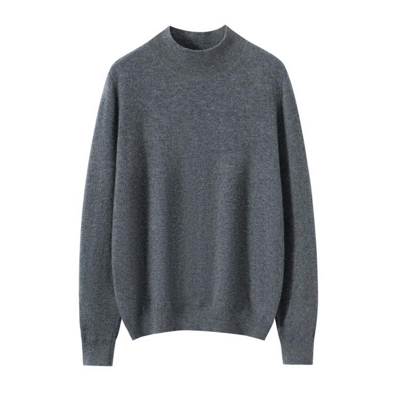 100% Cashmere High Neck Knitwear: Solid Color Loose Pullover