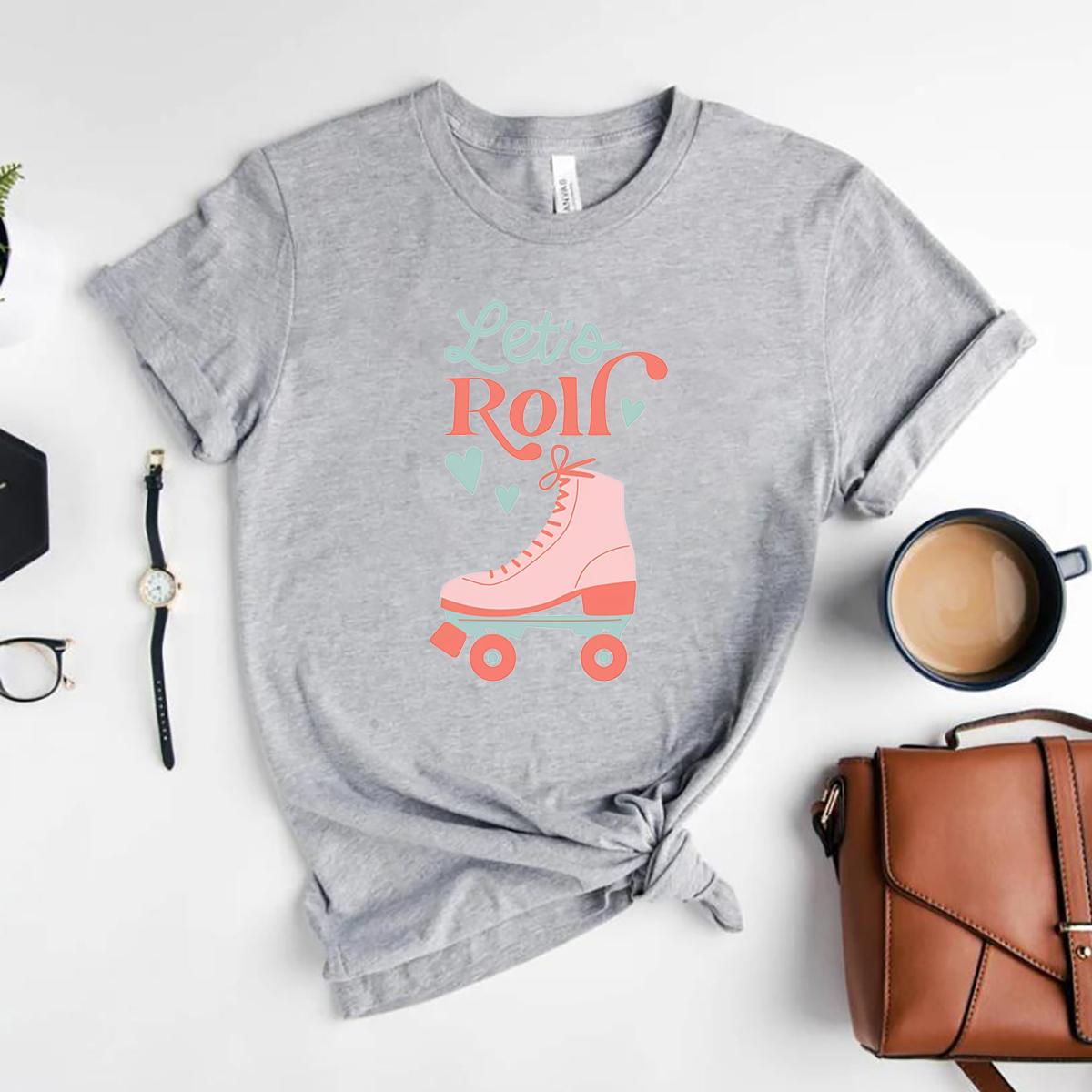 

Lets Roll Shirt Fun Roller Skate Shirts Retro Summer Kid Tshirt 80s Kid Tee 90s Kid Tees Women Summer Retro Short Sleeve Tops S
