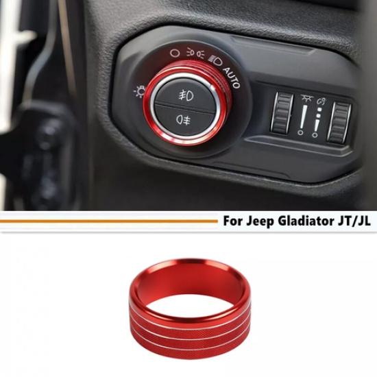 For 18-25 Jeep Gladiator JT/JL Red Headlight Switch Button Knob Cover Trim Ring