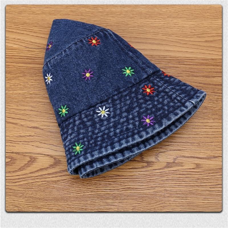 Stylish Jeans Flower Pattern Bucket Hat Extended Edge Shade Guard Unisex Warm Season Shore Hat for Various Occasion