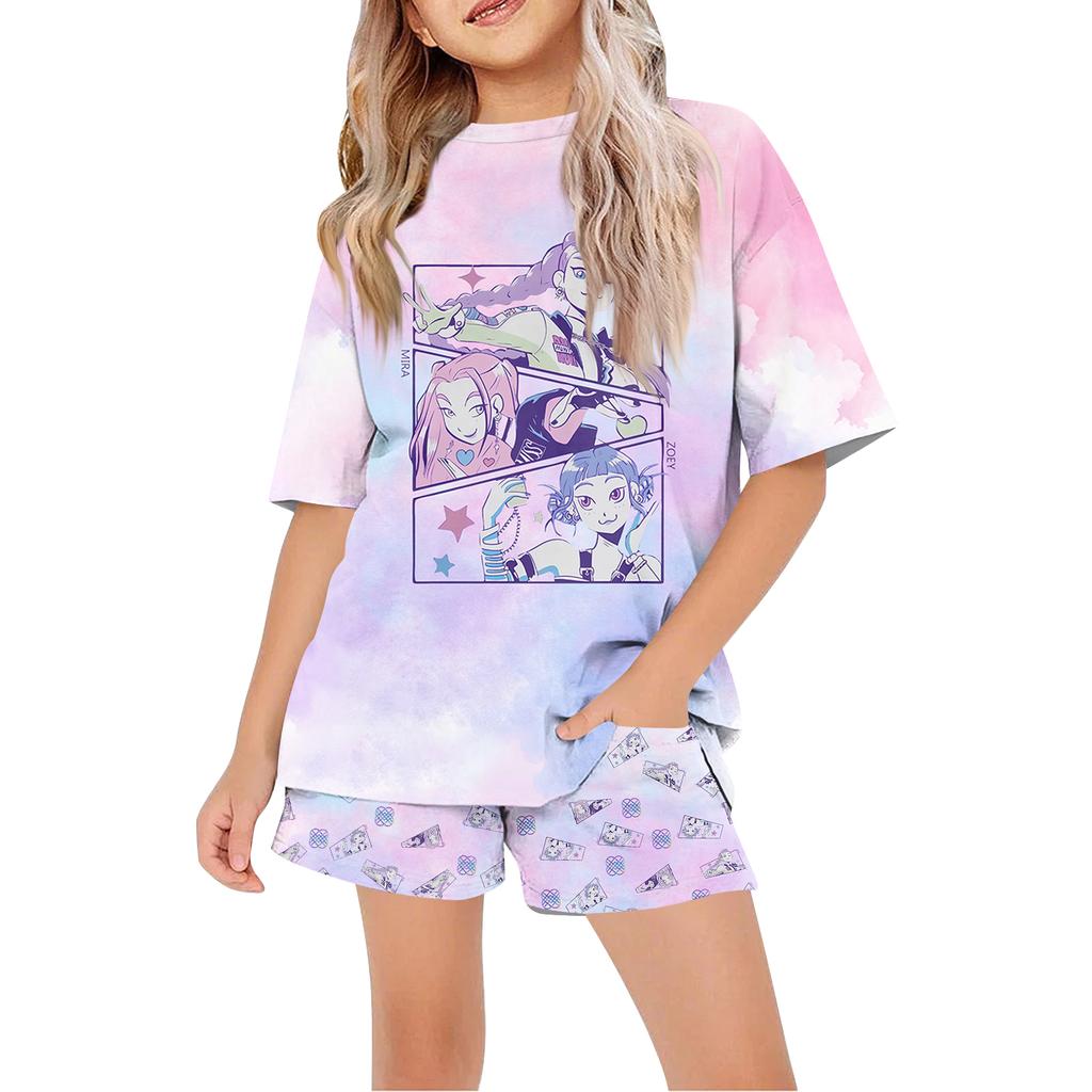 Παιδικό Καλοκαιρινό Αθλητικό T-Shirt Και Σορτς Σετ Φόρμας 2 Τεμαχίων Μπλουζάκια Κοντομάνικα Με Σχέδια Crop Tops Με Σετ Ρούχων