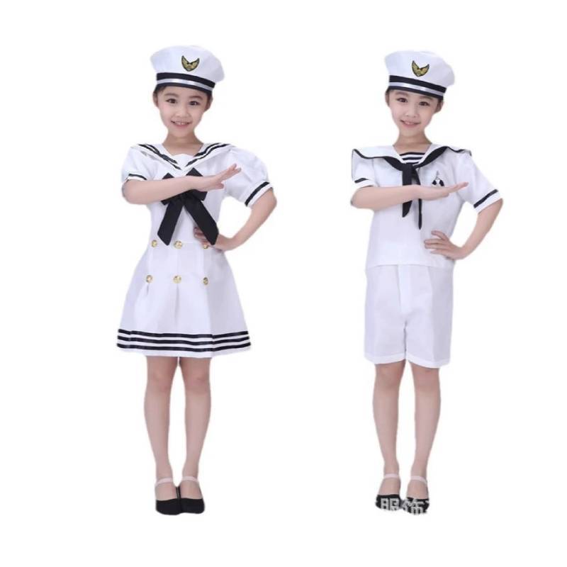 Childrens Navy Uniform Dance Costume With Polyester Fabric For Stage Performance