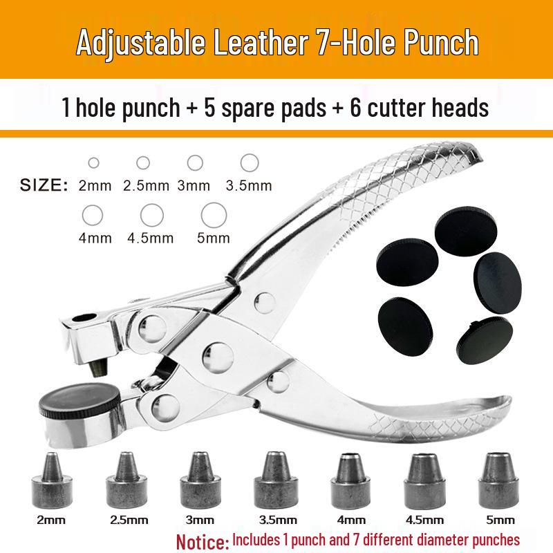 Adjustable 7-Hole Leather Punch Pliers for Belts & Watch Straps
