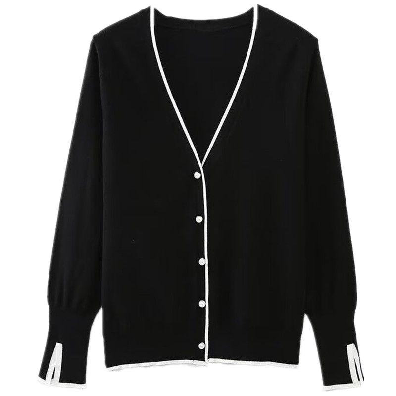 

Fashion Style New Fall Women s Clothing Easiest for Match Stylish Slim Looking Pearl Button V-neck Knitted Cardigan 8851007 Black S