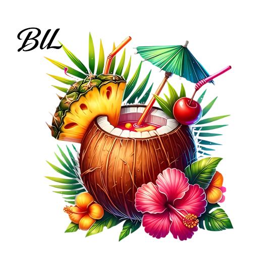 Zero Installation Window Decal Summer Beach Cling Reusable Coconut Drink Pineapple Flower Static PVC Removable Adhesive Sticker Hawaiian Tropical A
