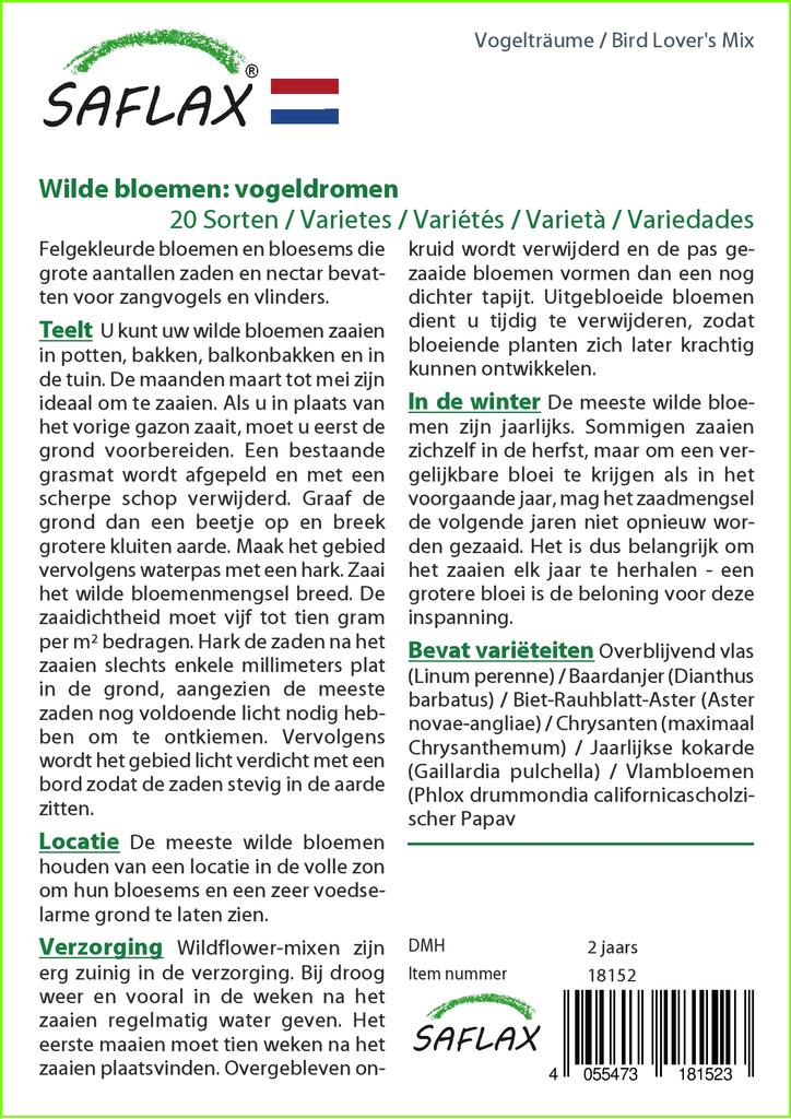 SAFLAX Bird Lover's Mix - 1000 Seeds - 20 Wildflower Mix