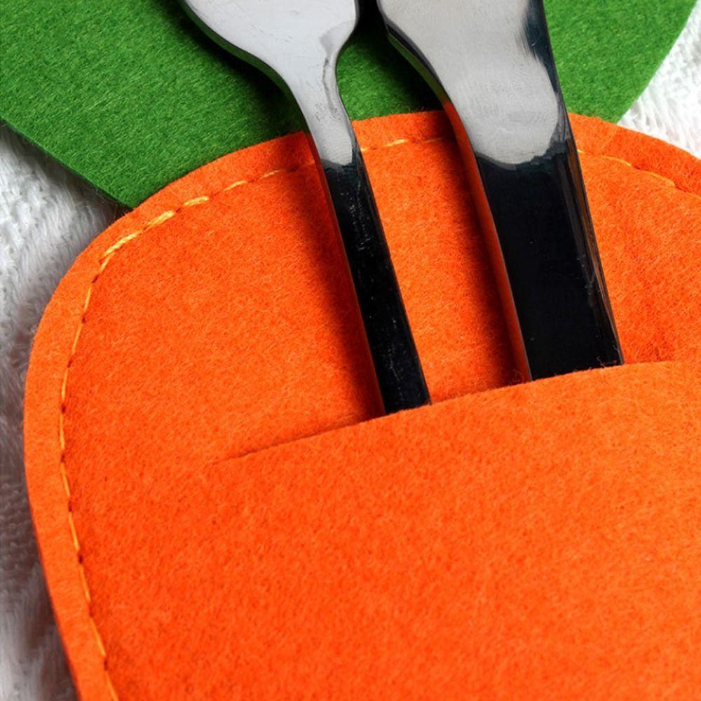 5pcs Cute Easter Cutlery Holder Bags Carrot Shape Reusable Cutlery Storage Bags Felt Silverware Organizer Bag Party Favors