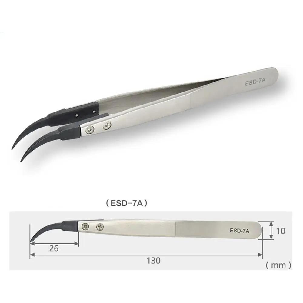 1pcs High Quality ESD Anti-Static Tweezers With Replaceable Tips Full Stainless Steel Body Carbon Fiber Conductive Plastic