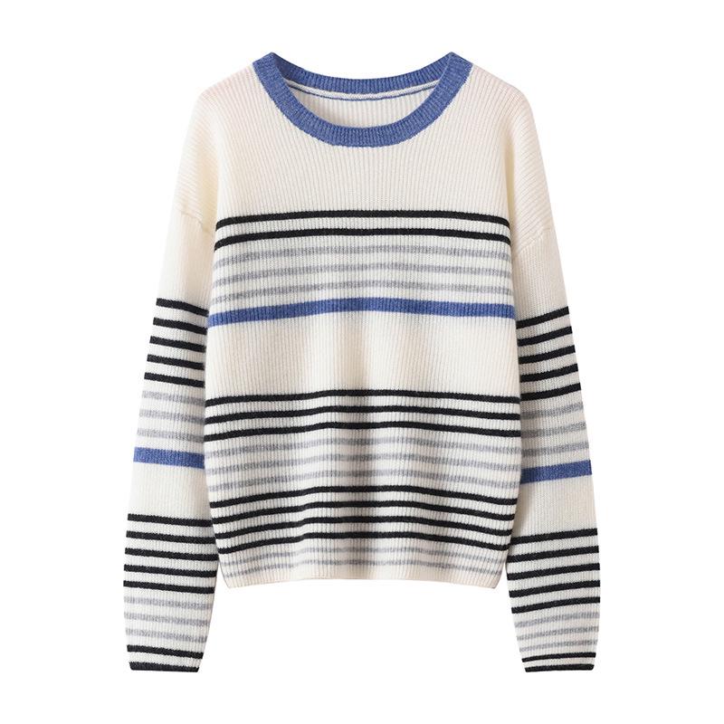 Lekasha Korean Style Striped Cashmere Knit Sweater for Women - Spring & Autumn Fashion