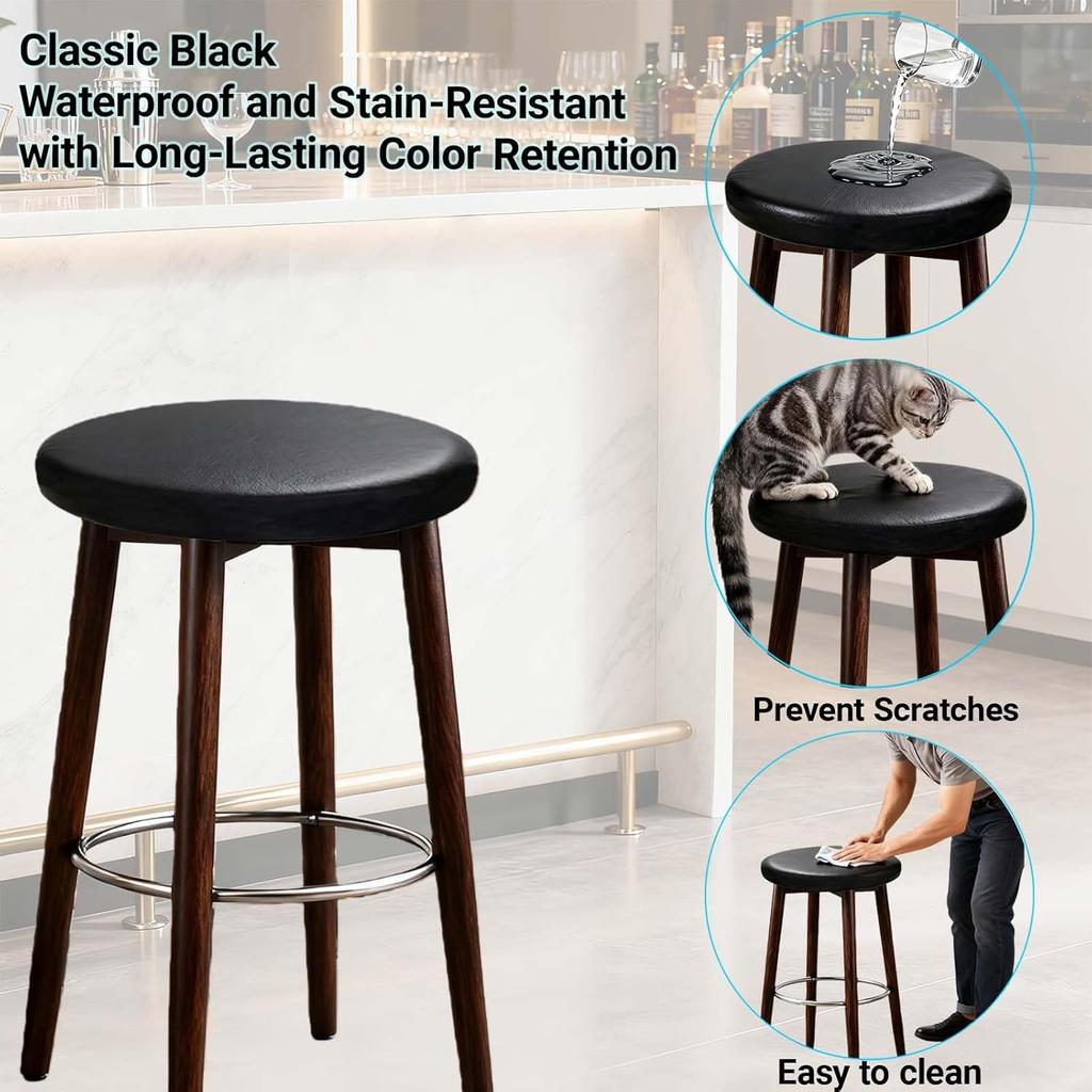 Round Seat Covers for Stools with Elastic - 2-Pack Black Bar Stool Seat Covers Universal Washable Fit for 14-16 Inch Round Stool Chair Cover