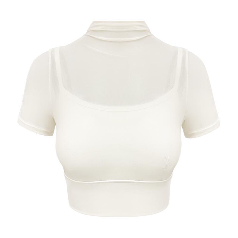 

Женский раздельный сетчатый топ для йоги с коротким рукавом и нагрудными вкладышами L