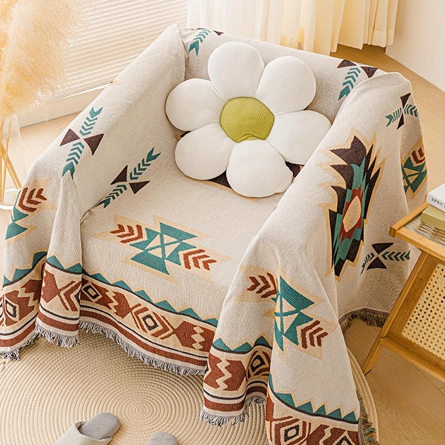 1pc Sofa Blanket Geometric Print Sofa Cover With Tassels Four Seasons Universal Double Face Usable Pet Friendly Home Decor