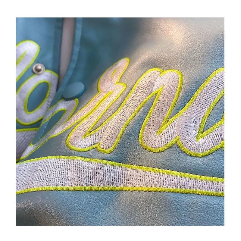 American retro letter embroidery leather jackets coats women's 2024 new street trend all-match baseball uniform couple loose top