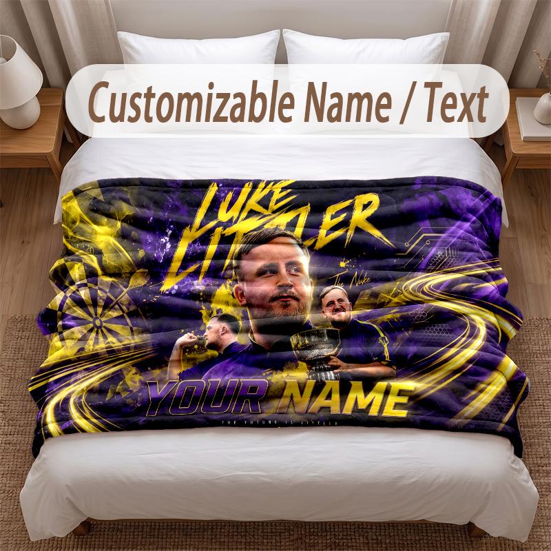 Luke Littler Printed Flannel Blanket Custom Name Text Soft Warm Throw For Bedroom Holiday Gift
