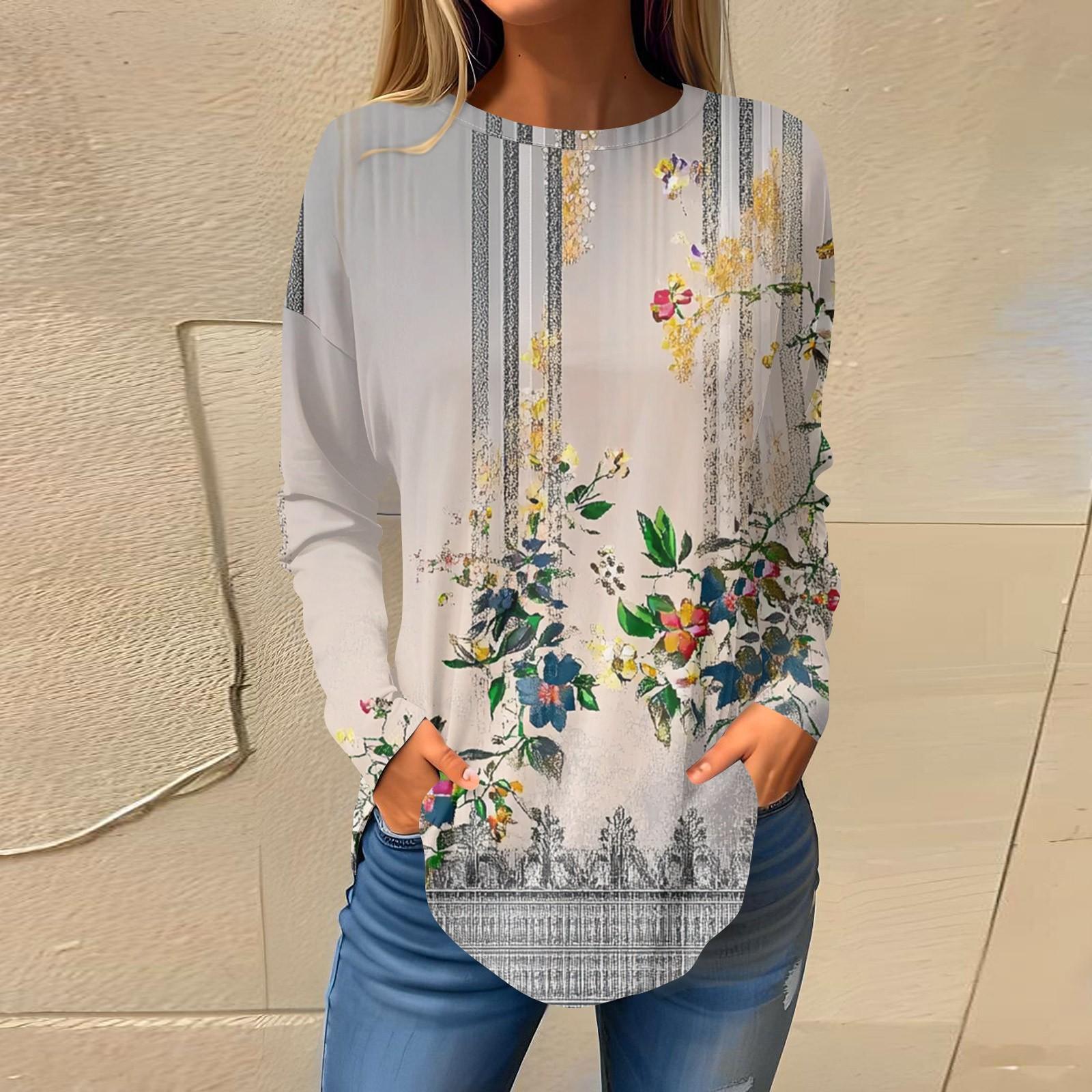 

Женский модный пуловер с круглым вырезом и длинными рукавами с принтом XL небесно-голубой