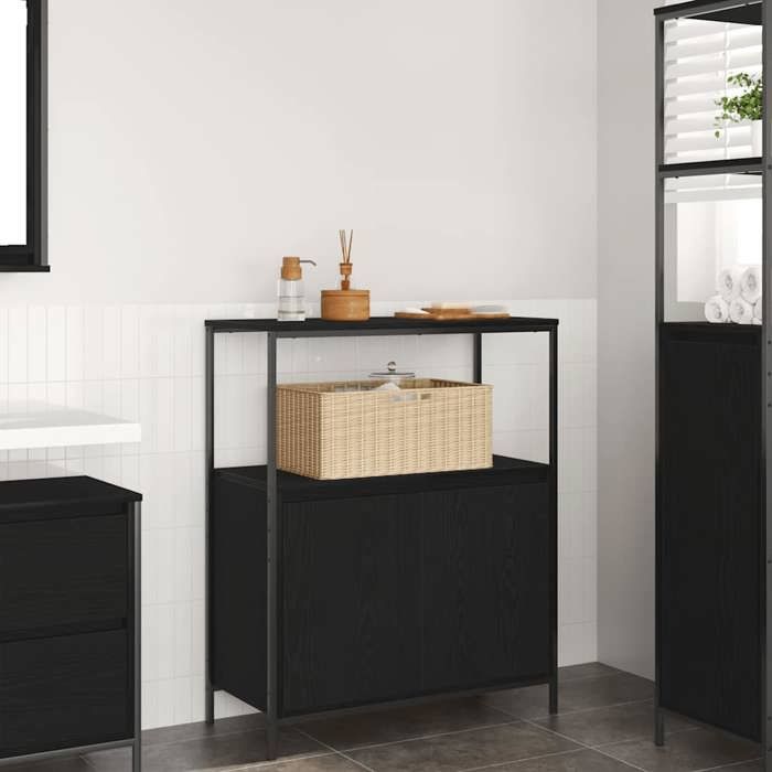 VidaXL Meuble de salle de bain avec étagères chêne noir 76,5x35x95 cm, armoire de rangement de salle de bain, armoire de 861917