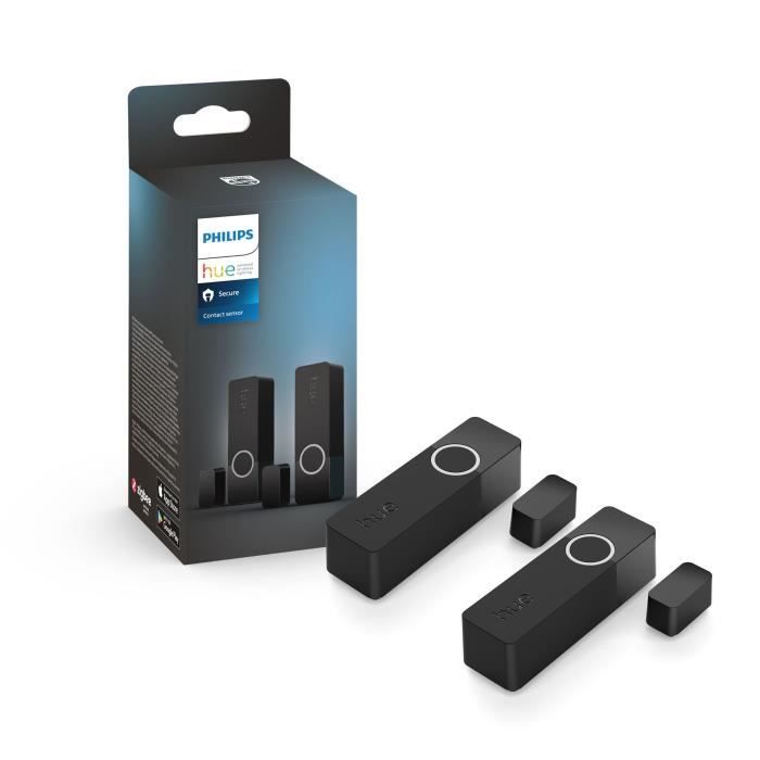 Capteurs de contact - Philips Hue - Secure - x 2 - Porte ou fenetre - Installation facile - Contrôle depuis l'application - Noir