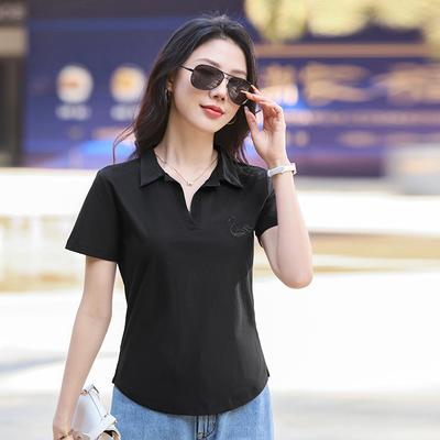 Damski Letni Świeży i Słodki Dopasowany T-shirt z Krótkim Rękawem Jednolity Kolor Wygodny z Temperamentem Top