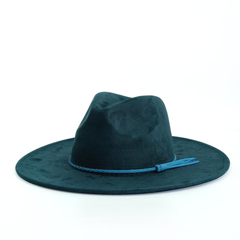 Khaki Wildlederhut Breiter Rand Neuer Fedora Hut Herren Damen Herbst Winter Filzhüte Klassische Kirchenfedoras Chapeau Sombrer 55 -58cm black