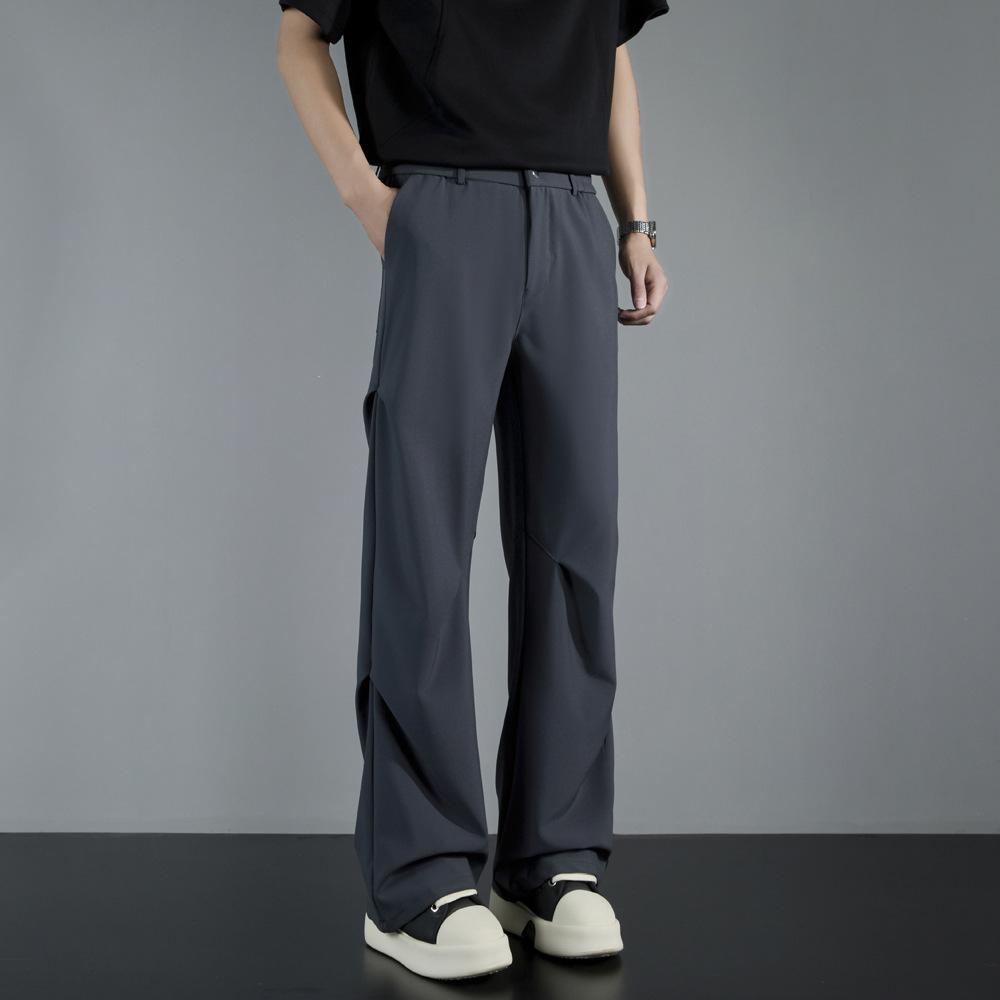 American Drape Pleated Design Paratrooper Pants Men's Loose Casual Straight High-end Black Trousers Long Pants Men
