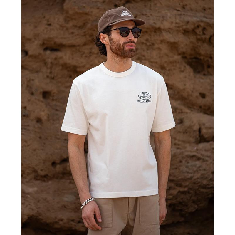 The Valley American Retro Sports Style Pure Cotton Vintage Casual Niche Print Crew Neck Short Sleeve T-shirt Men