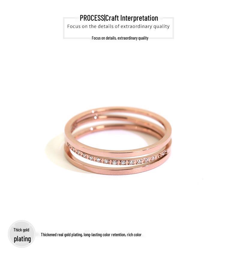 Korean Three-Layer Diagonal Micro-Diamond Titanium Steel Ring - Fashionable Index Finger Jewelry