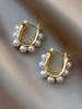 1 Pair Vintage French Faux Pearl Decor U-Shape Hoop Earrings, Minimalist Fashion Suitable For Women's Daily Wear